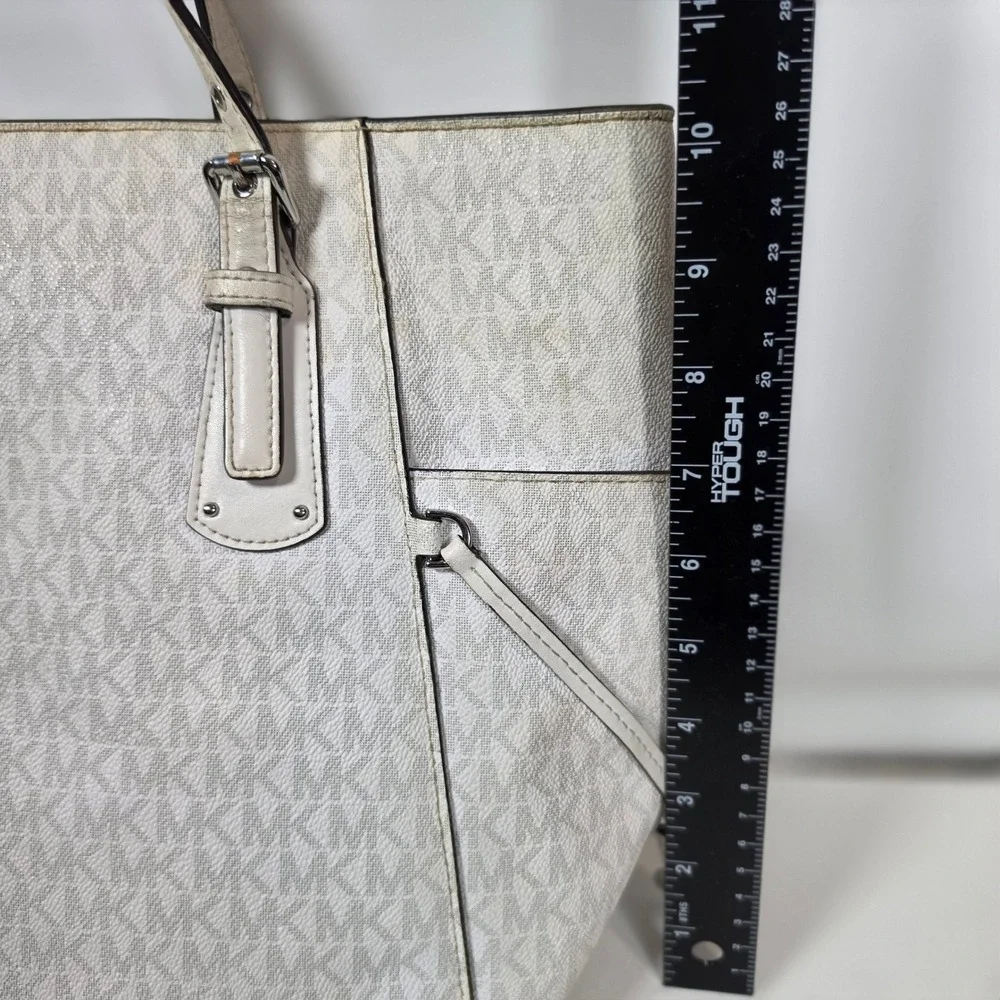 Michael Kors Voyager Medium White Signature Logo Tote Bag Shoulder‎ Bag